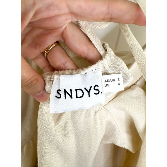 REVOLVE SNDYS Jamel Dress Beige Cream Babydoll Tiered Smock Linen 4 - Picture 9 of 12